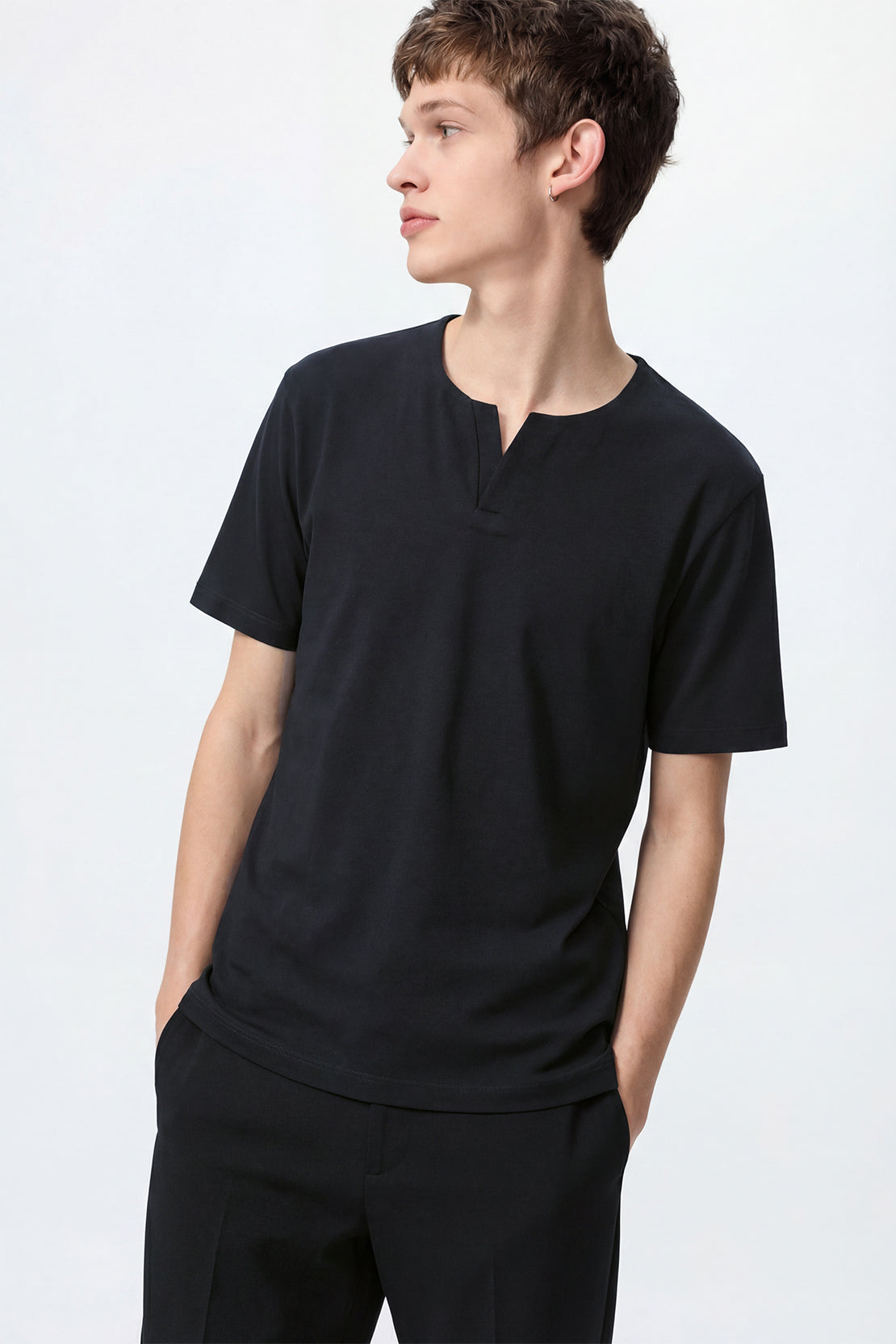 KOKO Modal Relaxed V-Neck T-Shirt – Black & Beige