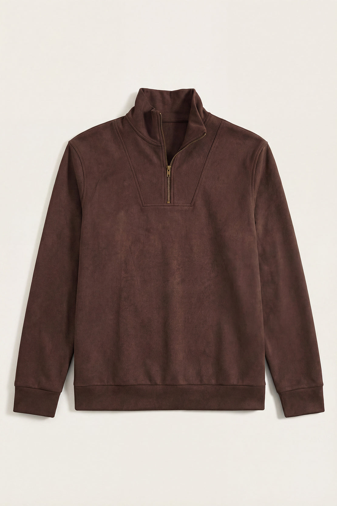 KOKO Soft Touch Suede Half–Zip Pullover – Brown & Sand