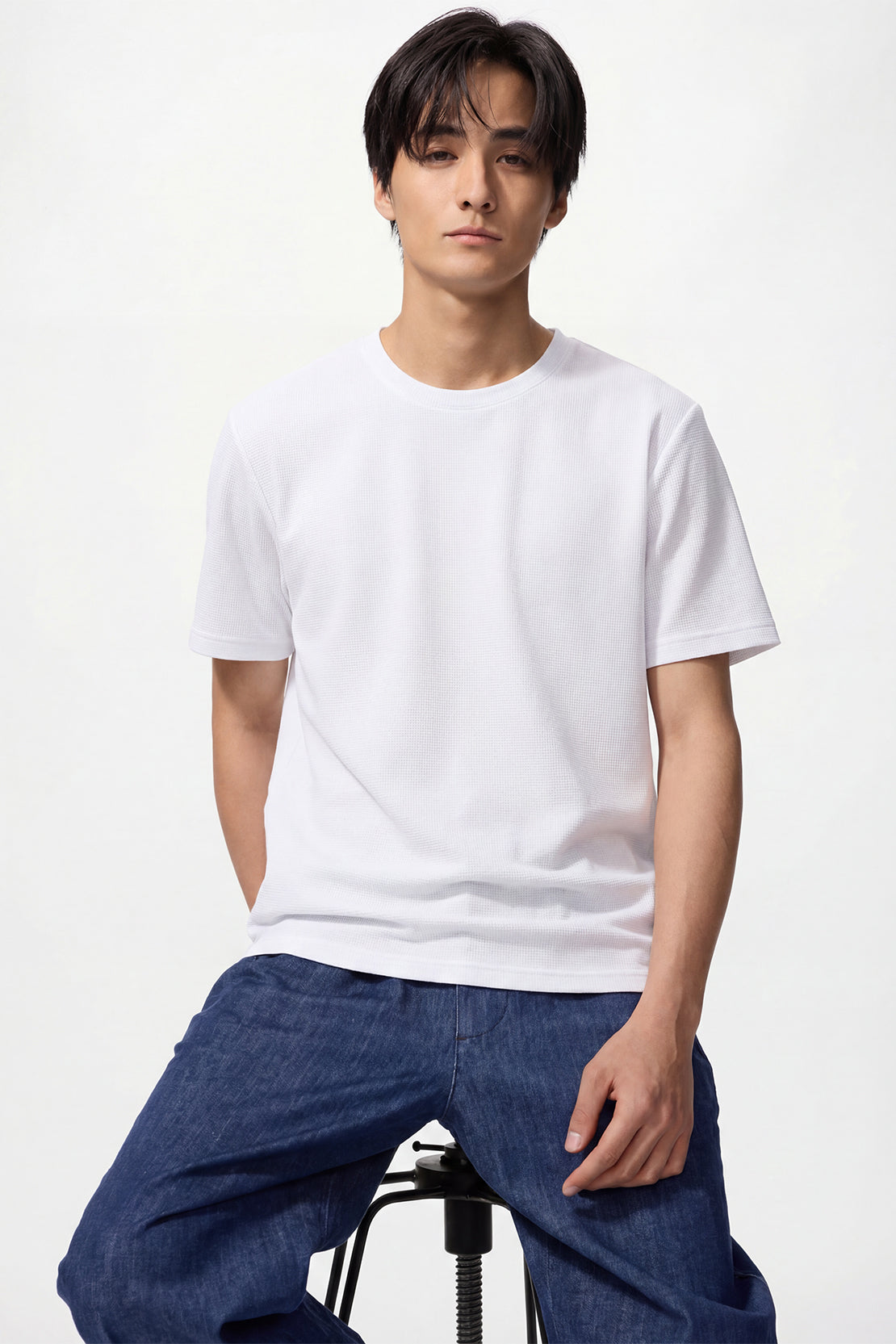 KOKO Knitted Mesh Crew Neck T-Shirt - White, Black, Navy, Blue, Grey & Jet Black