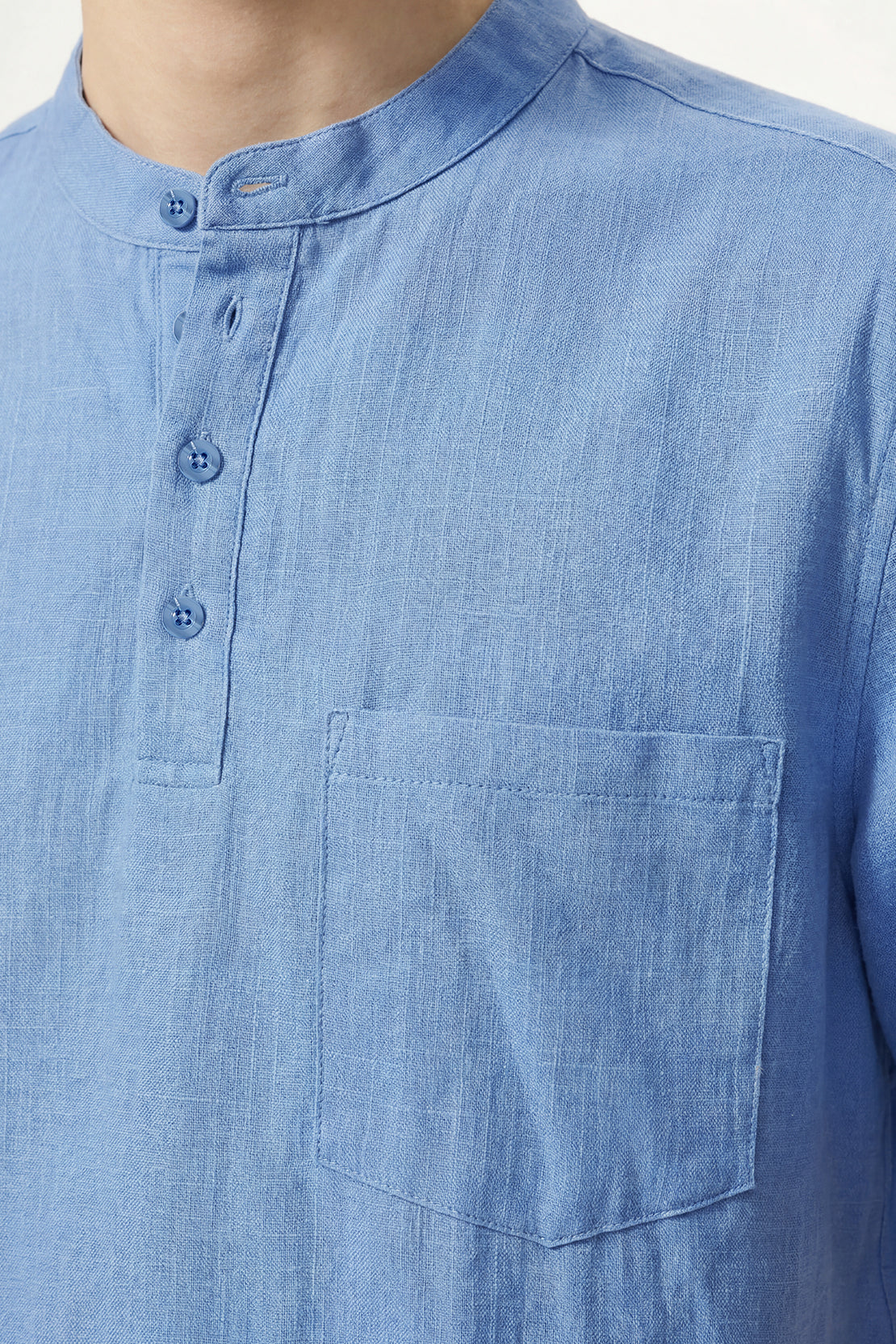 KOKO Structured Linen Henley Neck T-Shirt - Blue Breeze
