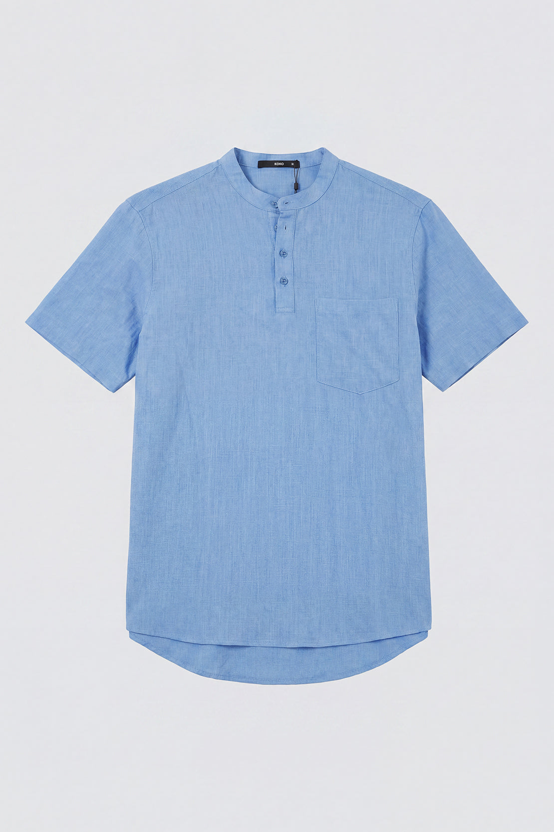 KOKO Structured Linen Henley Neck T-Shirt - Blue Breeze