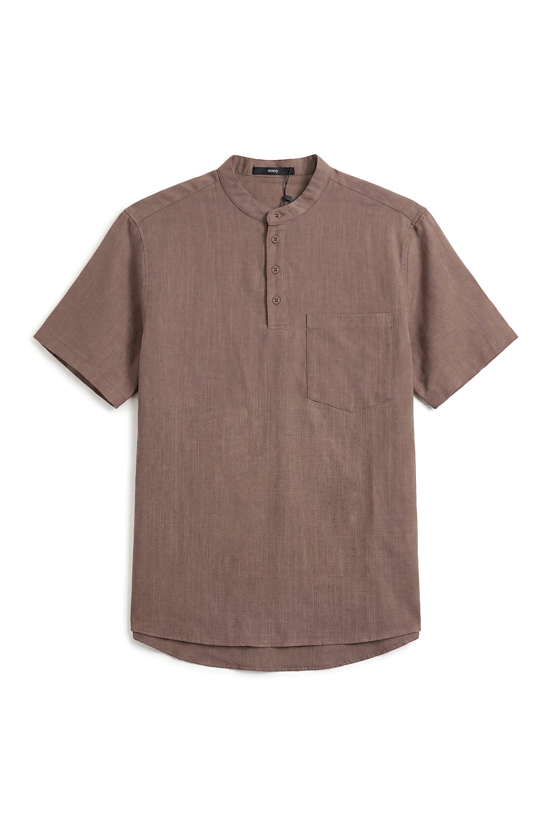 KOKO Structured Linen Henley Neck T-Shirt – Brown