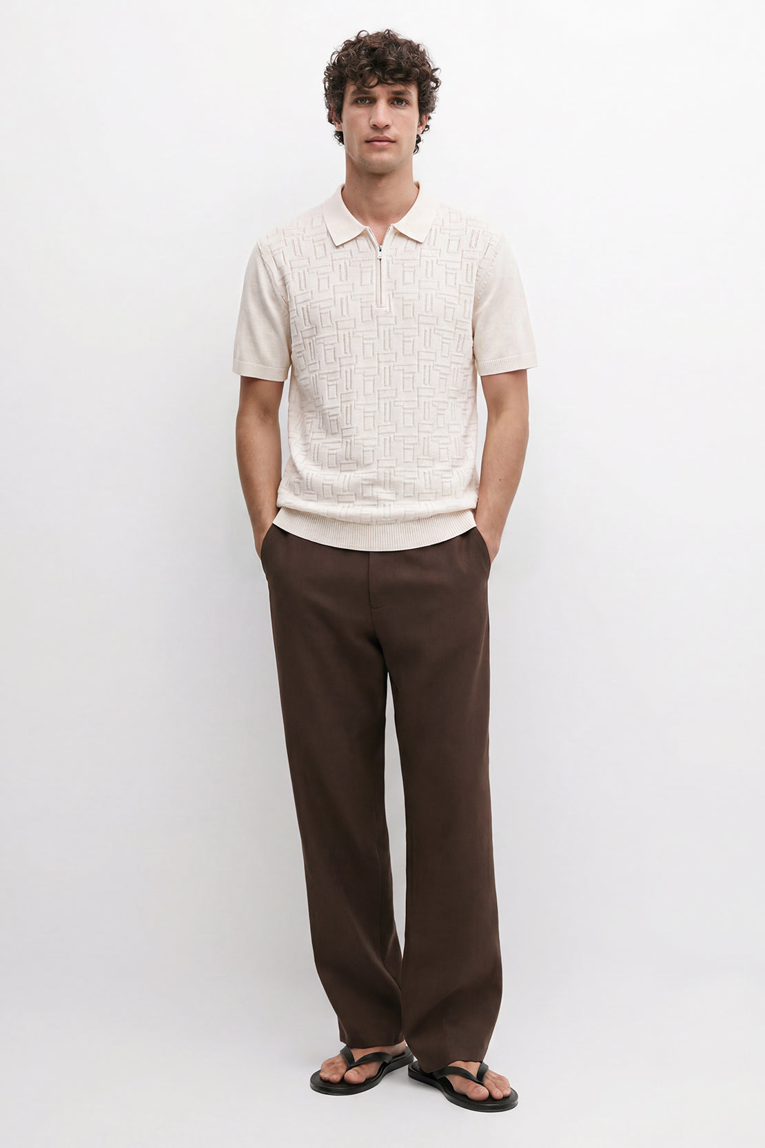 KOKO Core Knit Half-Zip Polo – Light Apricot