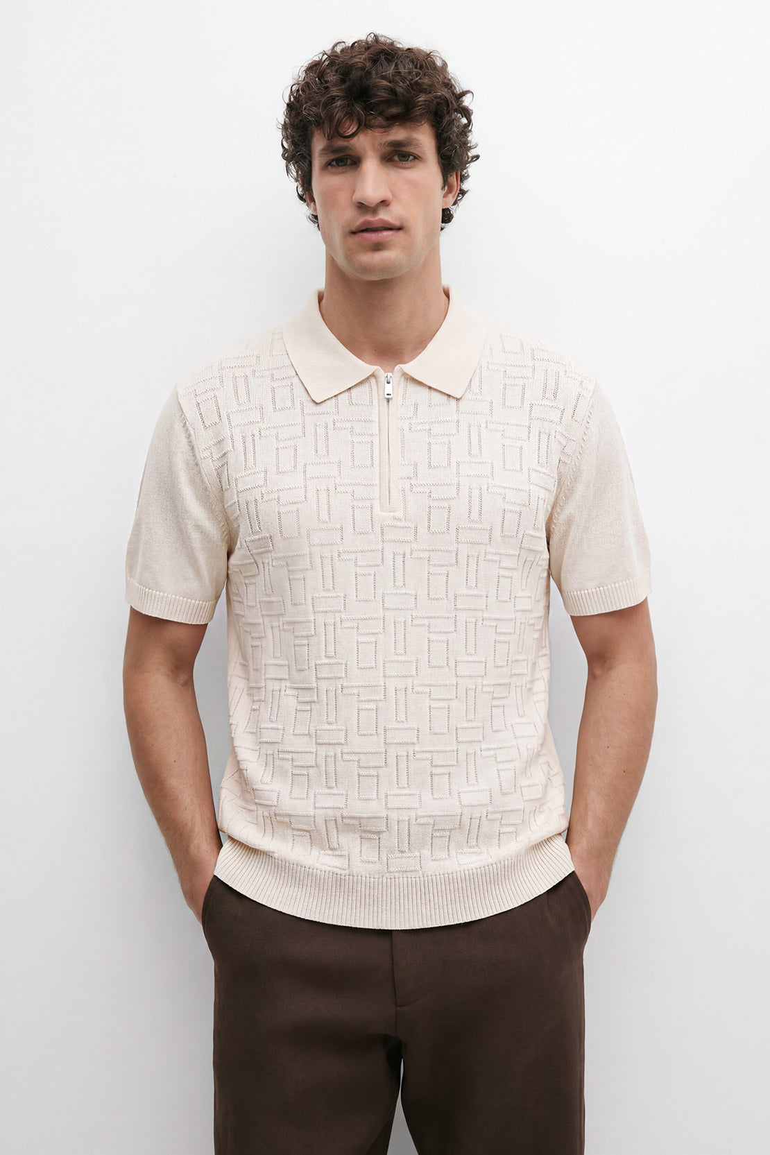 KOKO Core Knit Half-Zip Polo – Light Apricot