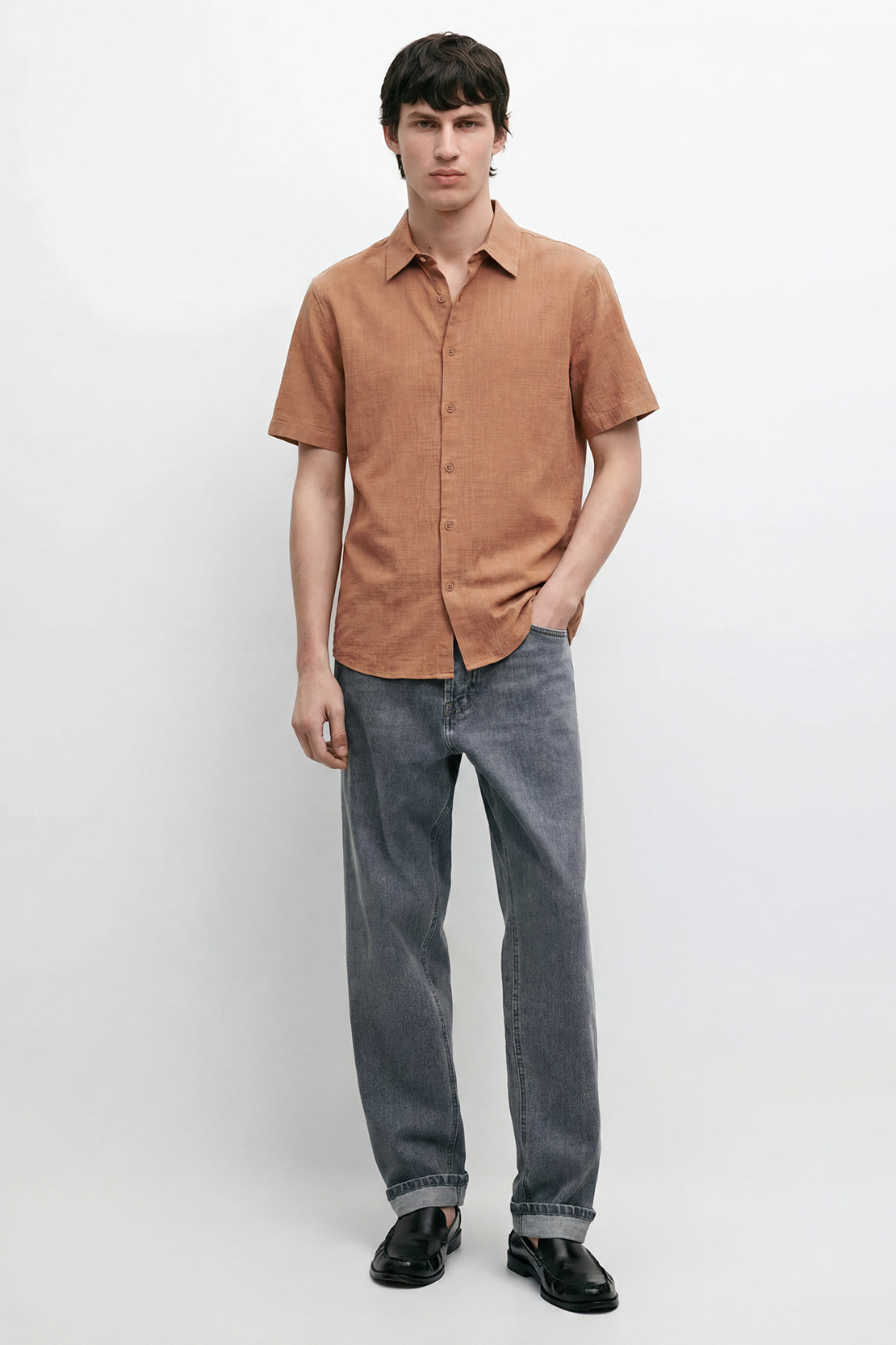 KOKO Linen Blend Button-Down Shirt – Coffee Brown