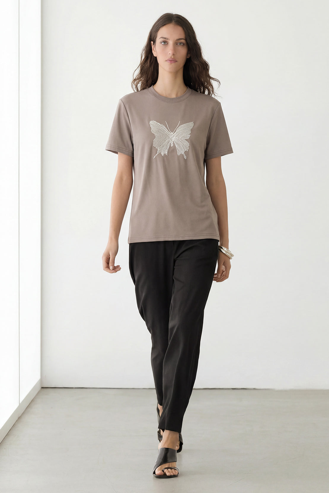 KOKO Lulu Touch Embroidered Tee – Light Coffee