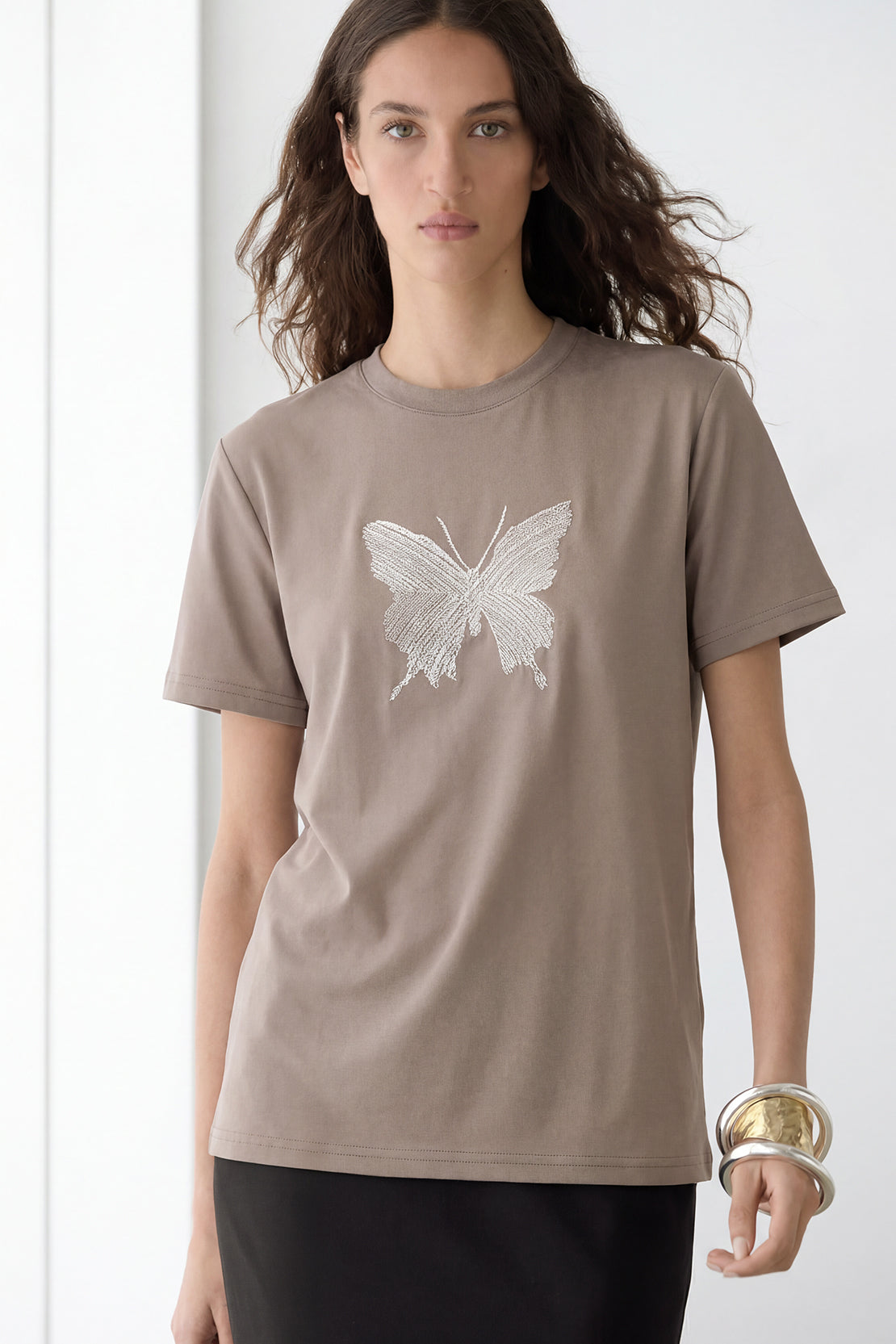 KOKO Lulu Touch Embroidered Tee – Light Coffee