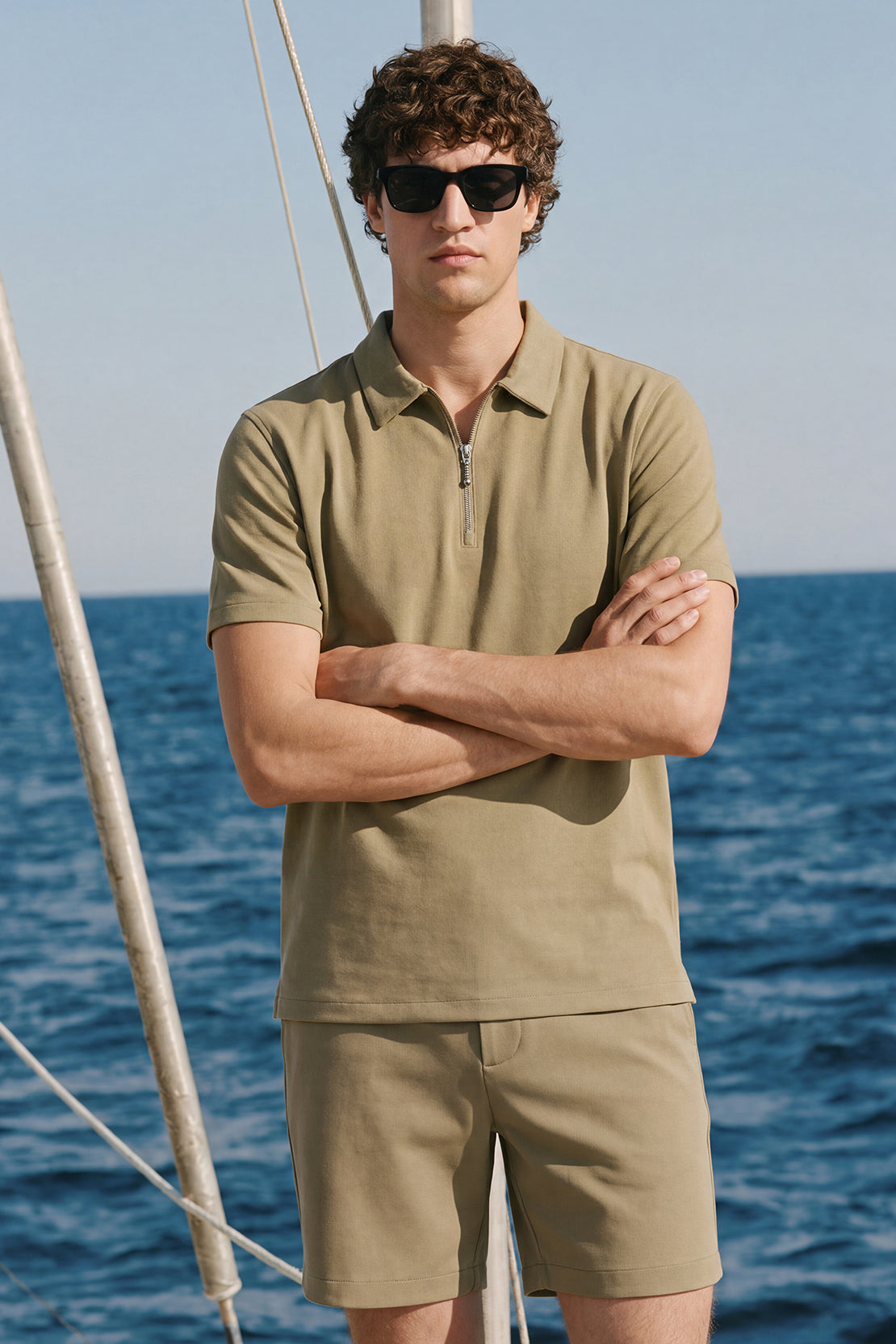 KOKO Modern Weave Half-Zip Polo – Army Green
