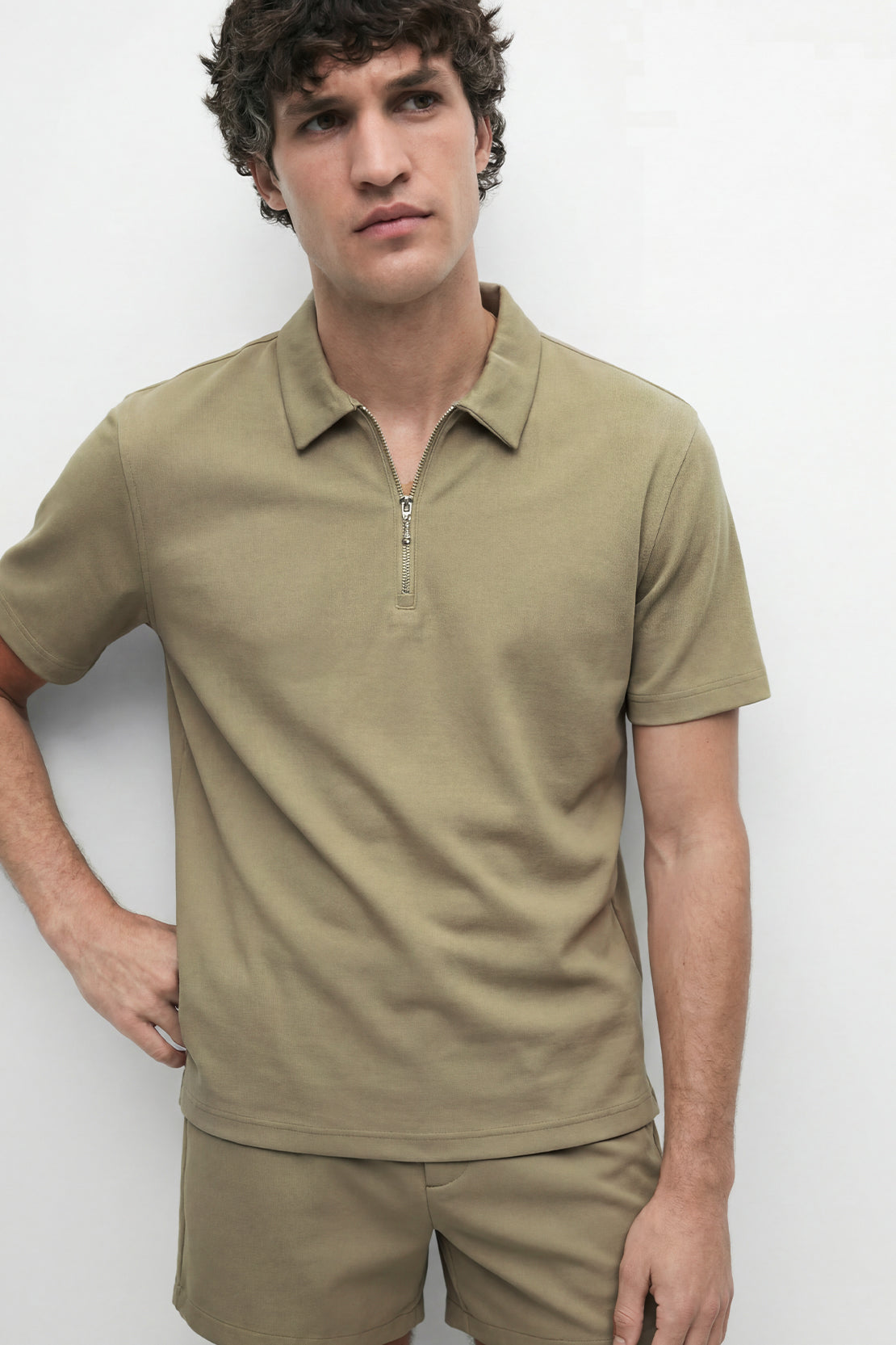 KOKO Modern Weave Half-Zip Polo – Army Green