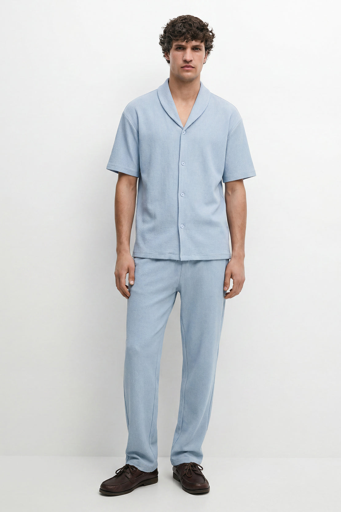 KOKO Craft Knit Relaxed Co-Ord Shirt – Light Blue