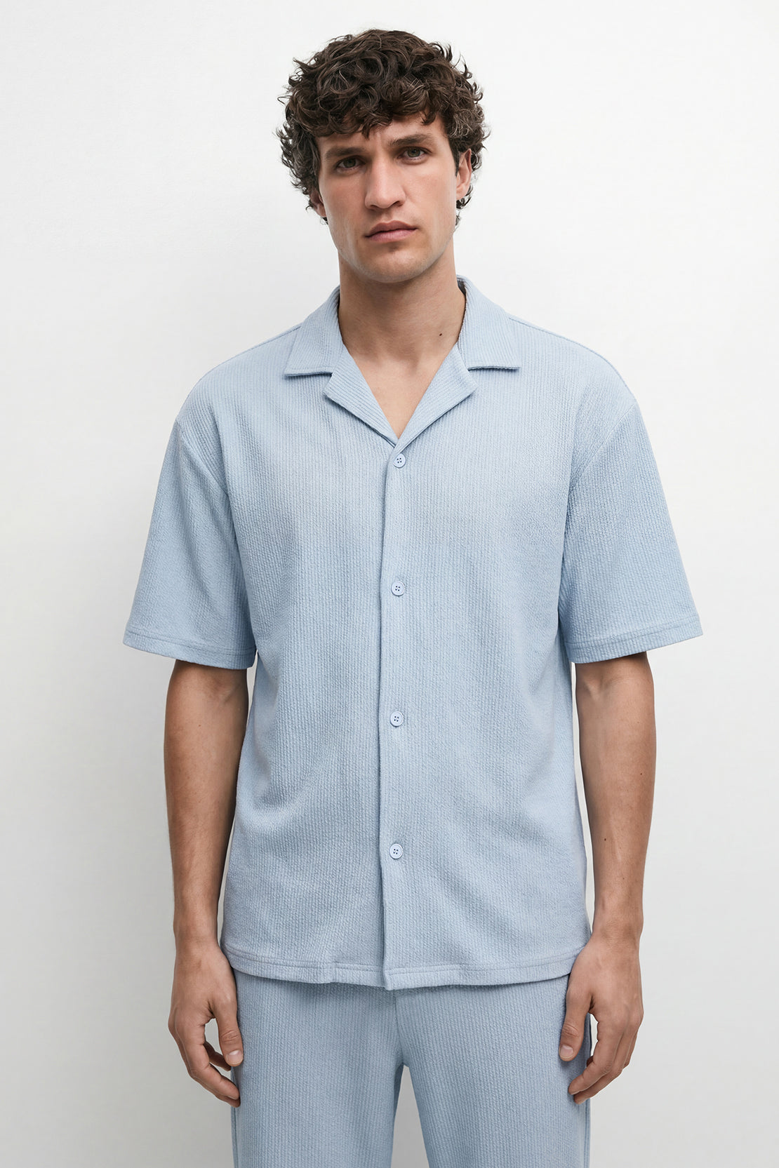 KOKO Craft Knit Relaxed Co-Ord Shirt – Light Blue