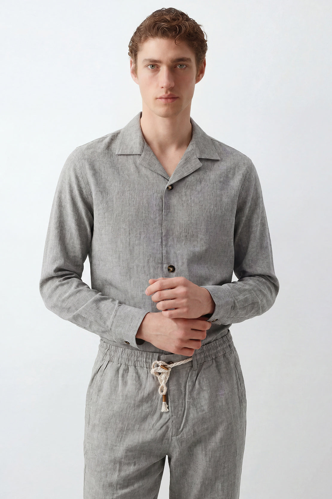 KOKO Linen Button-Down Shirt & Drawstring Relaxed Trouser – Grey