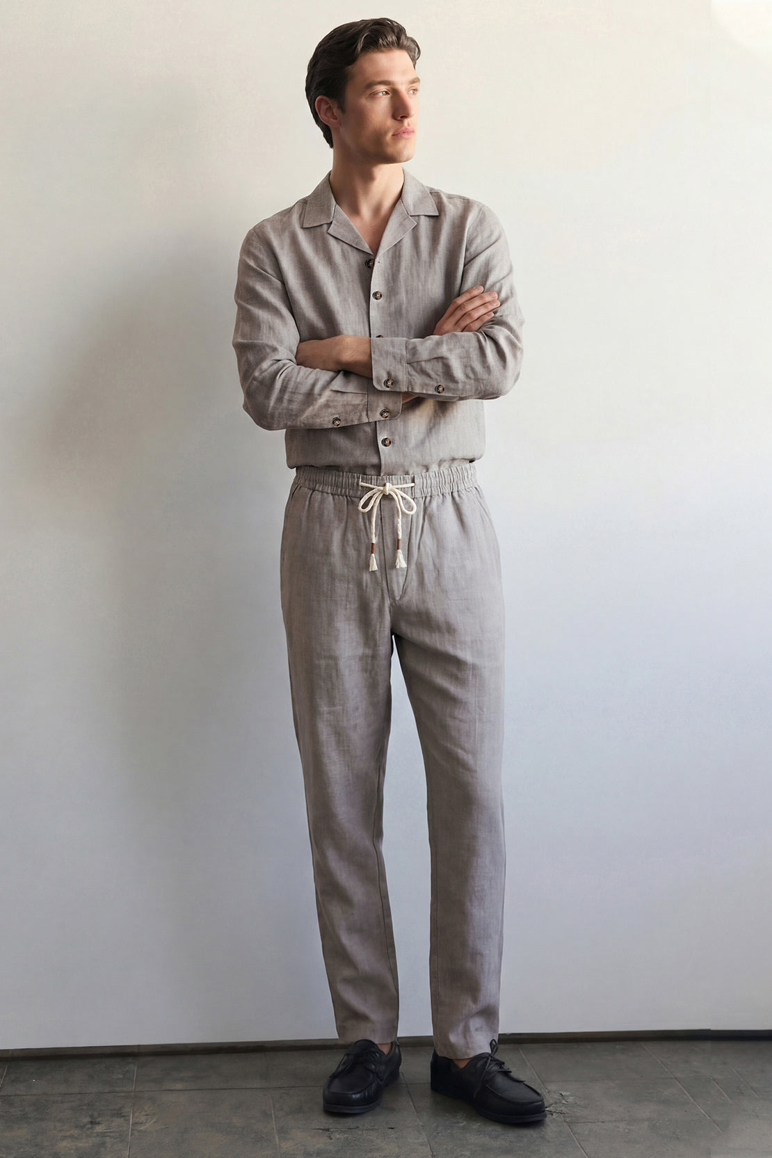 KOKO Linen Button-Down Shirt & Drawstring Relaxed Trouser – Grey