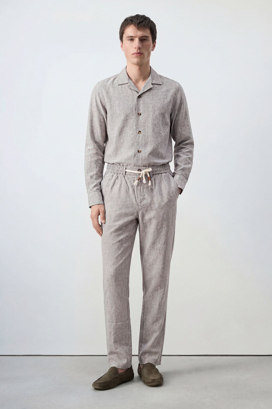 KOKO Linen Button-Down Shirt & Drawstring Relaxed Trouser – Grey