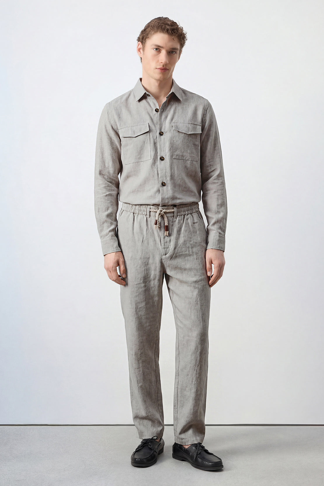 KOKO Linen Button-Down Shirt – Apricot Grey
