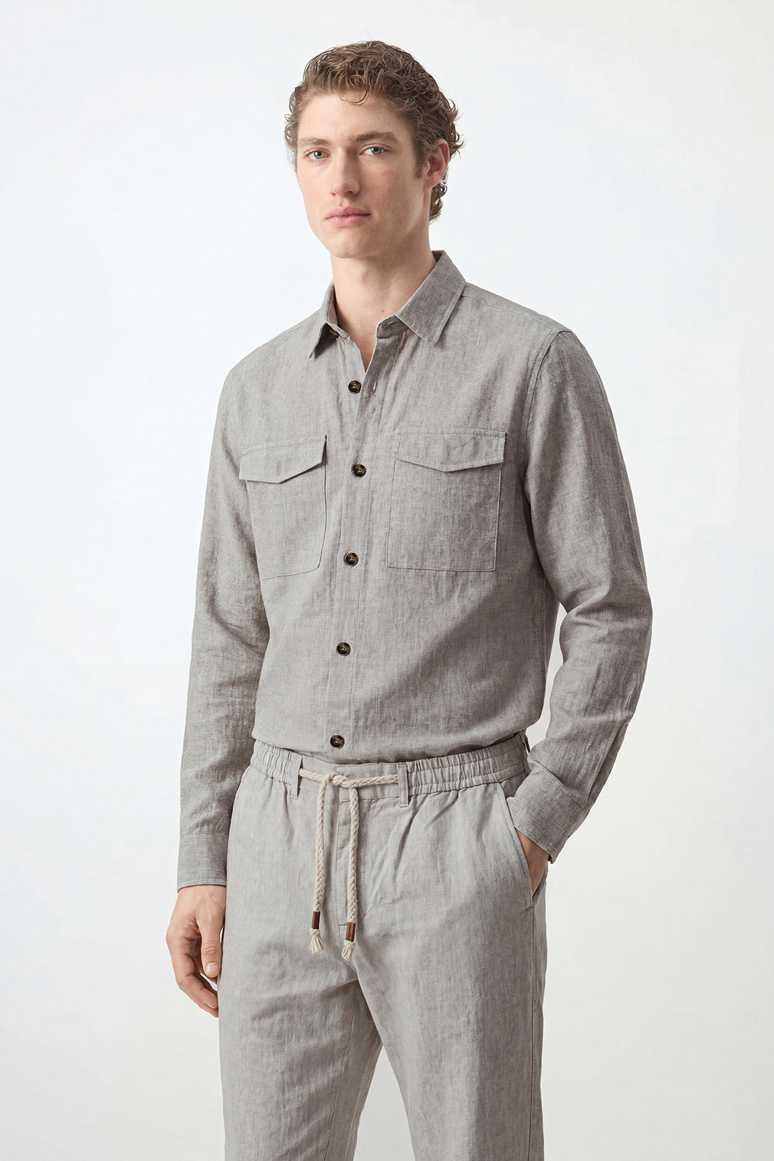 KOKO Linen Button-Down Shirt – Apricot Grey