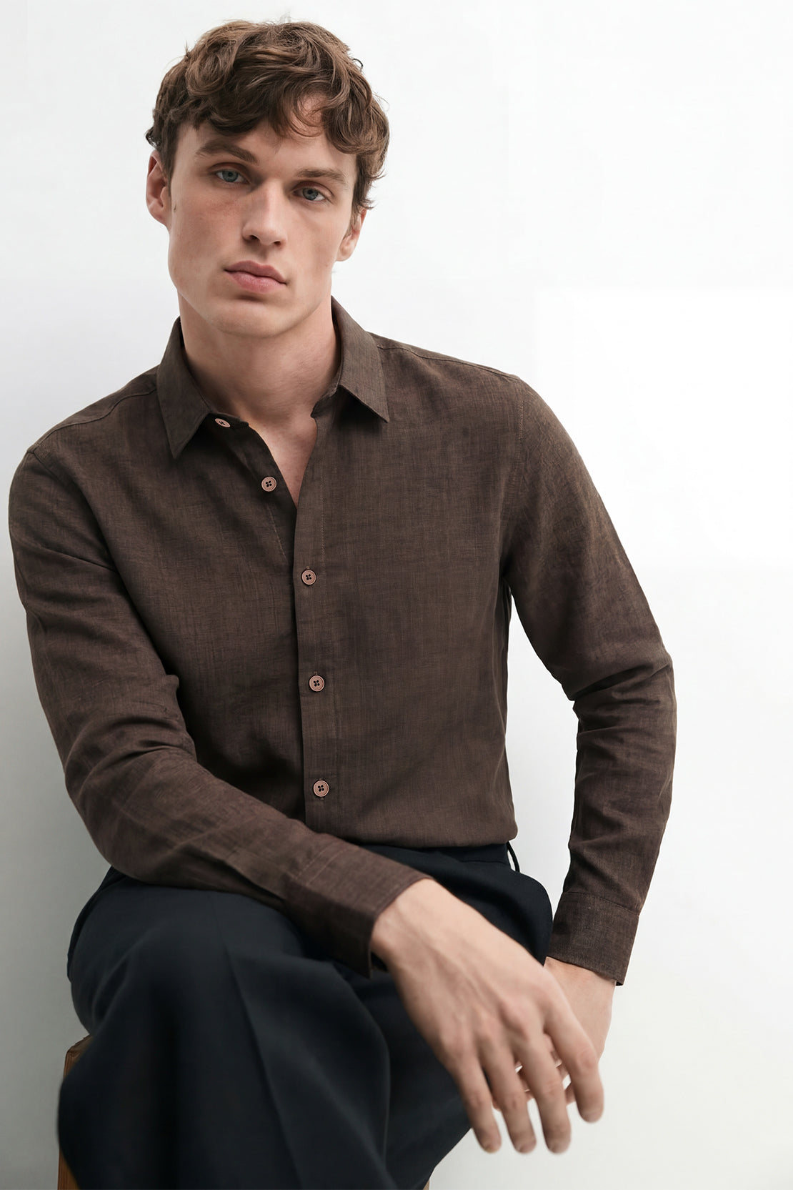KOKO Cloud Weave Button-Down Shirt – Brown