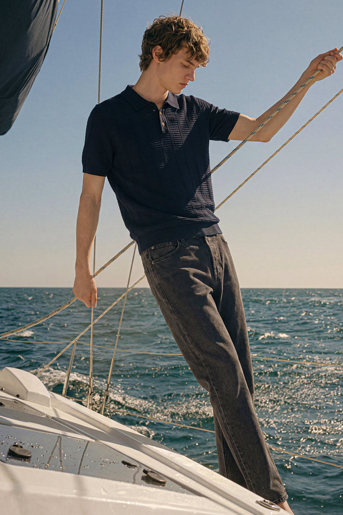 KOKO Sculpted Knit Polo – Navy Blue
