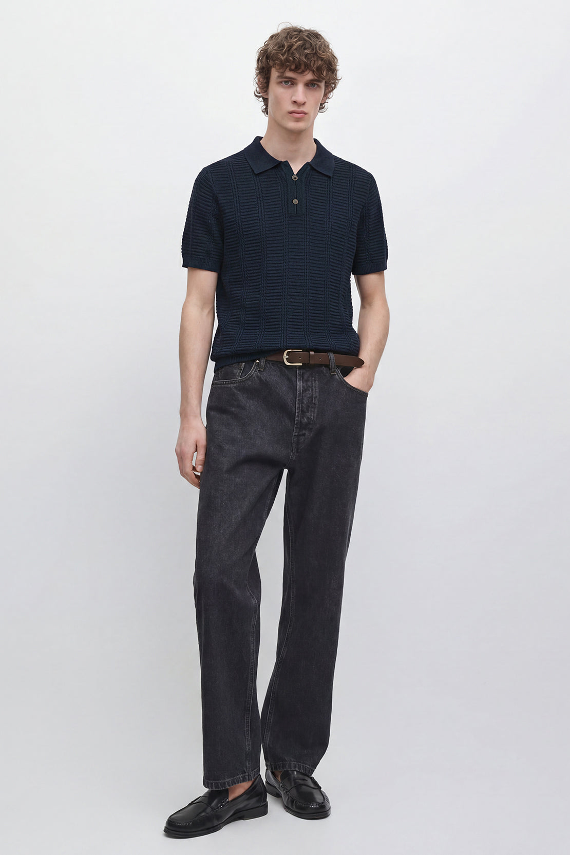 KOKO Sculpted Knit Polo – Navy Blue