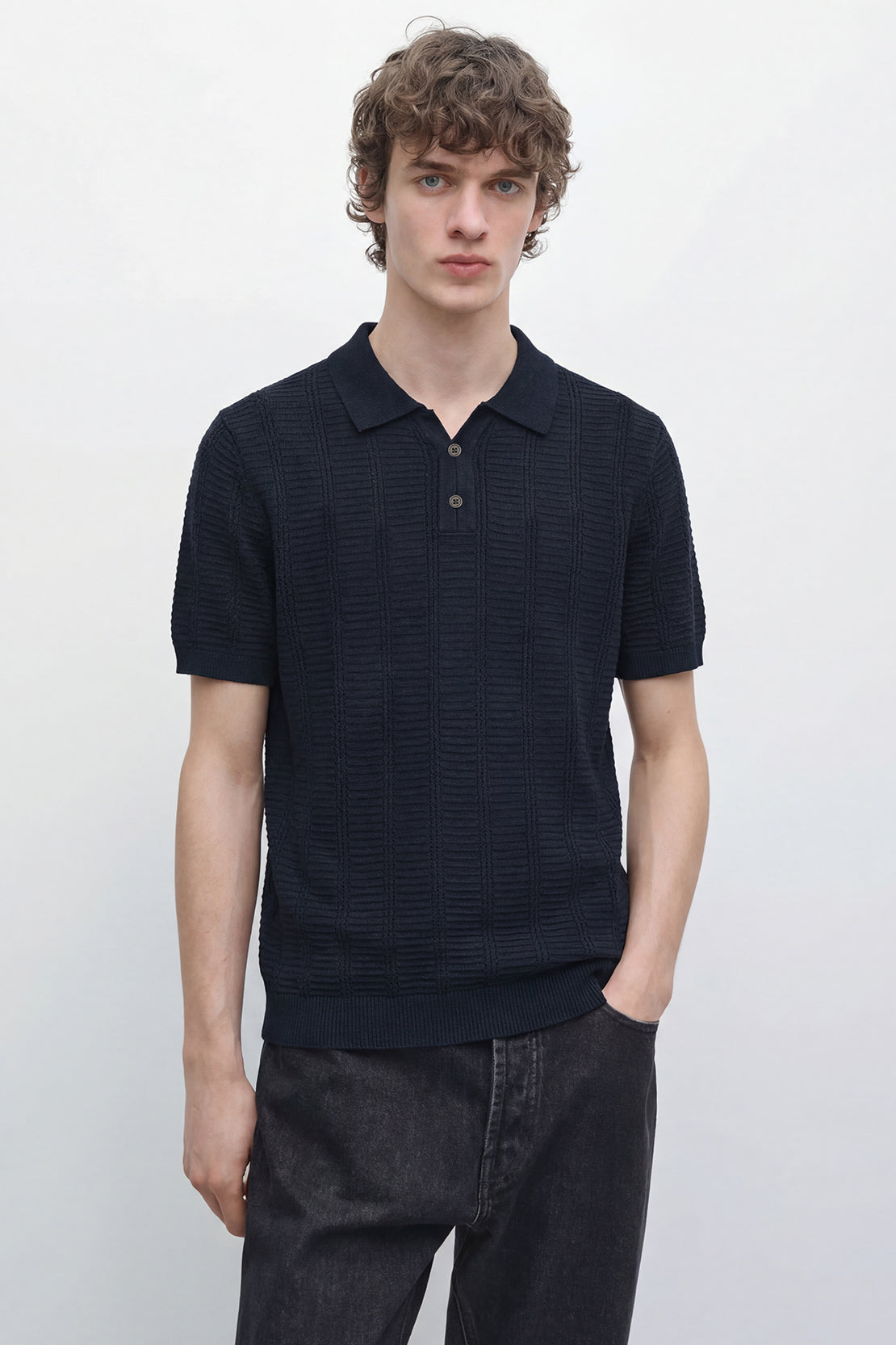 KOKO Sculpted Knit Polo – Navy Blue