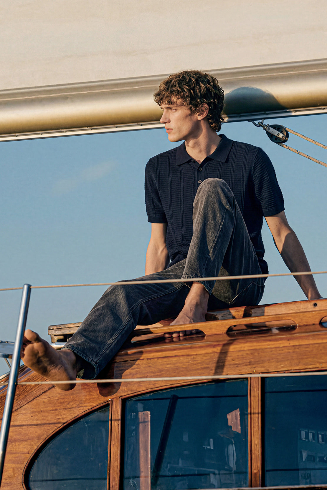 KOKO Sculpted Knit Polo – Navy Blue