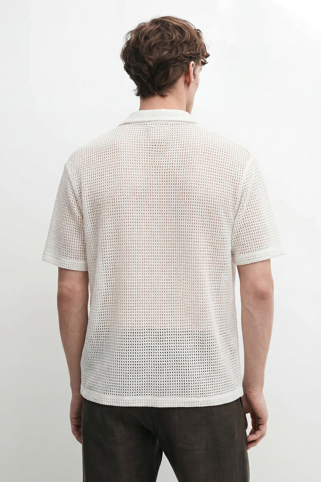 KOKO Grid Knit Button-Down Shirt – white