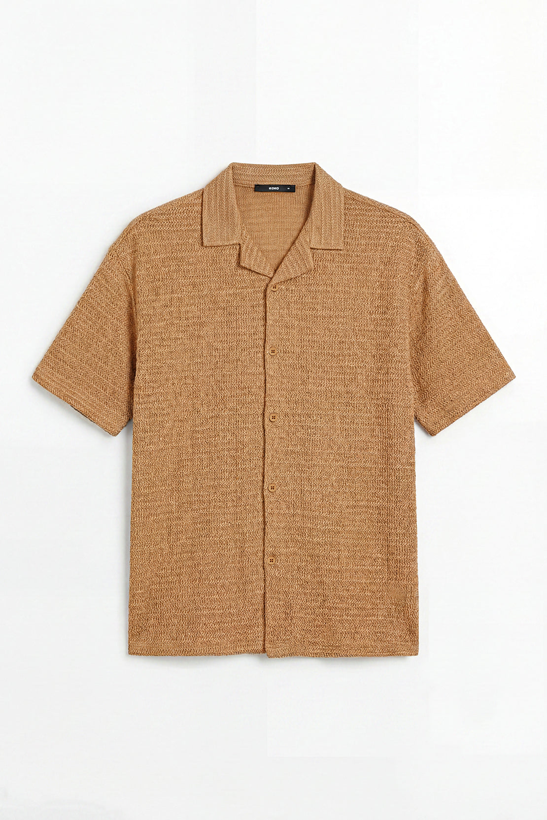 KOKO Grid Knit Button-Down Shirt – camel