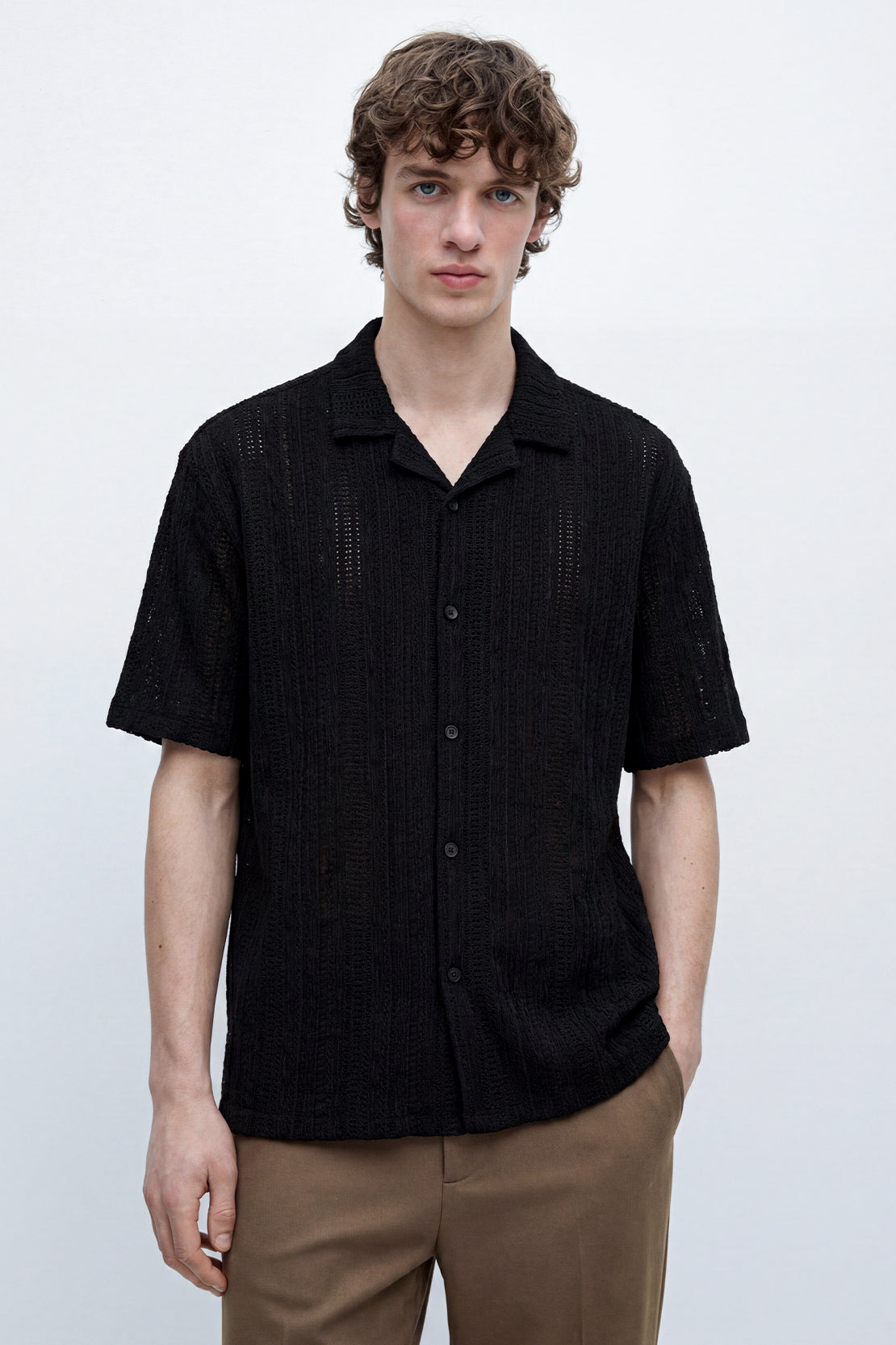 KOKO Bubble Knit Button-Down Shirt – Black
