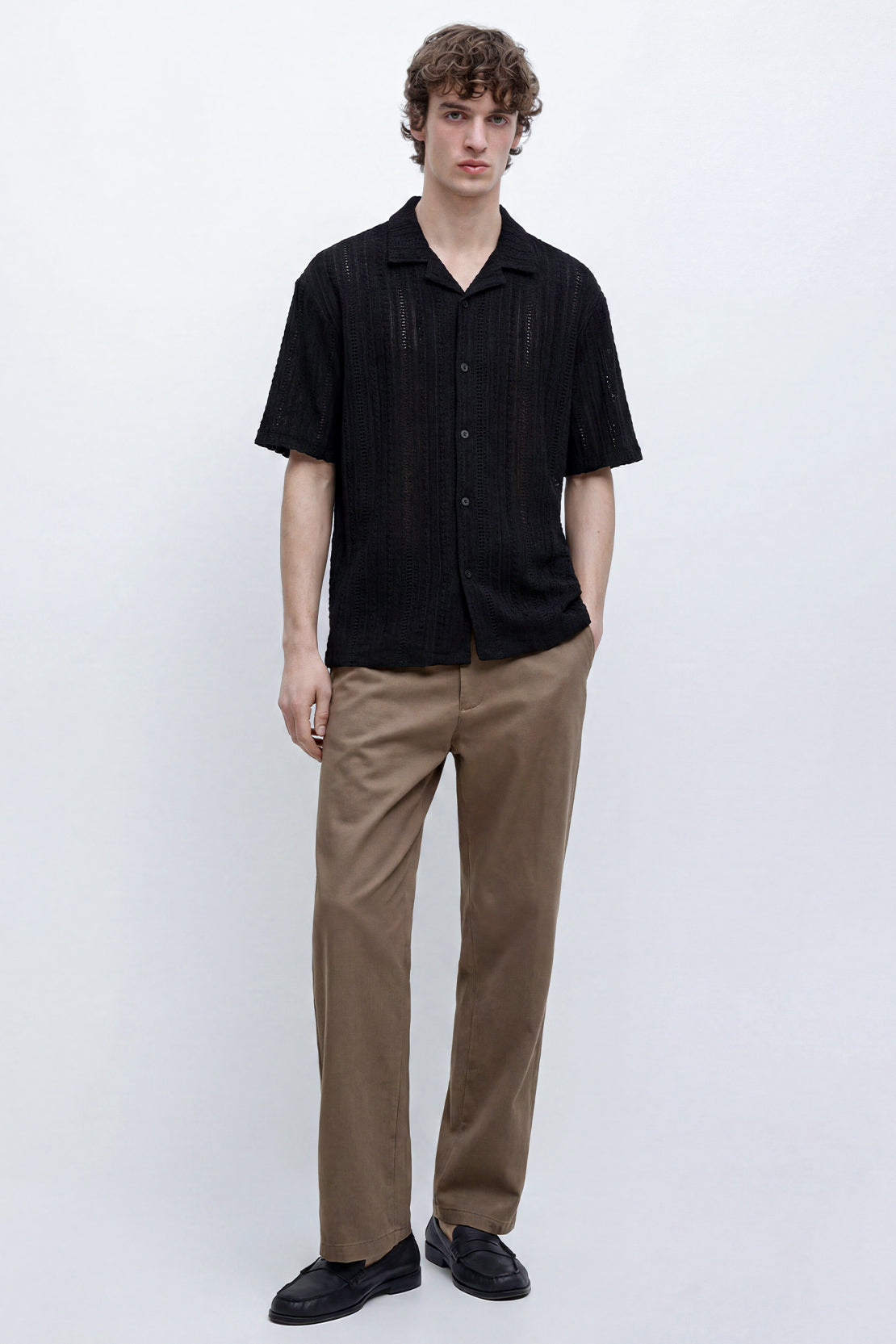 KOKO Bubble Knit Button-Down Shirt – Black
