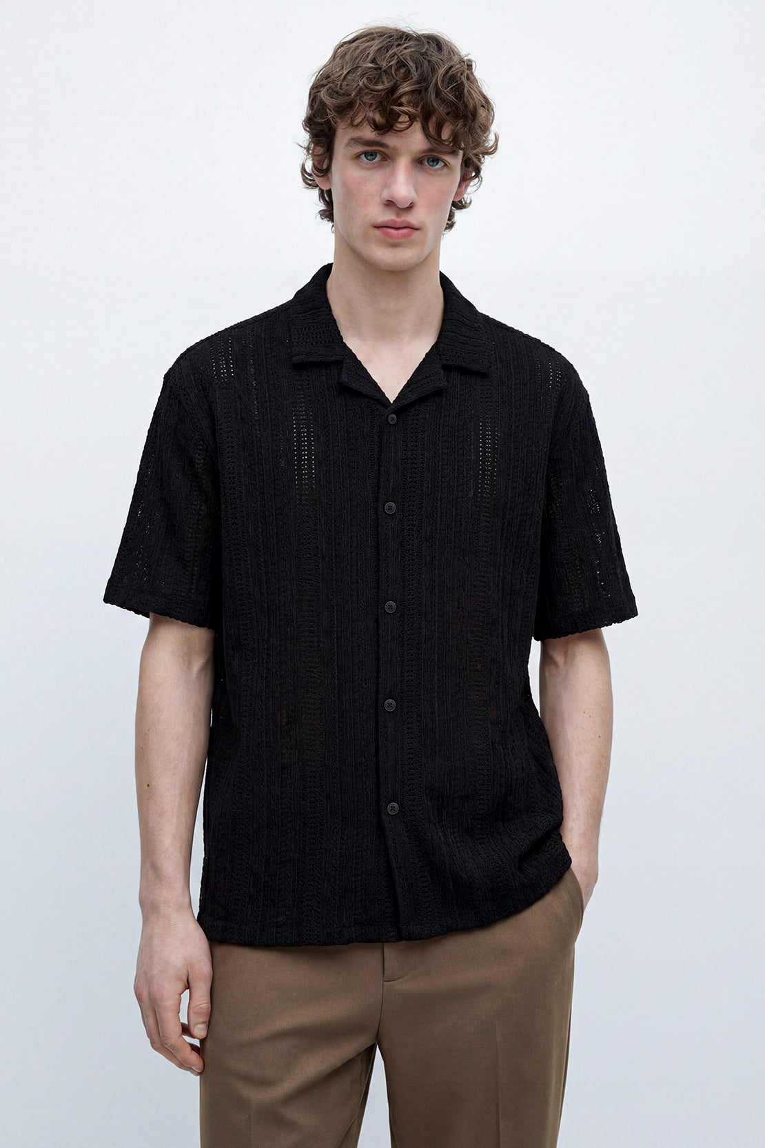 KOKO Bubble Knit Button-Down Shirt – Black