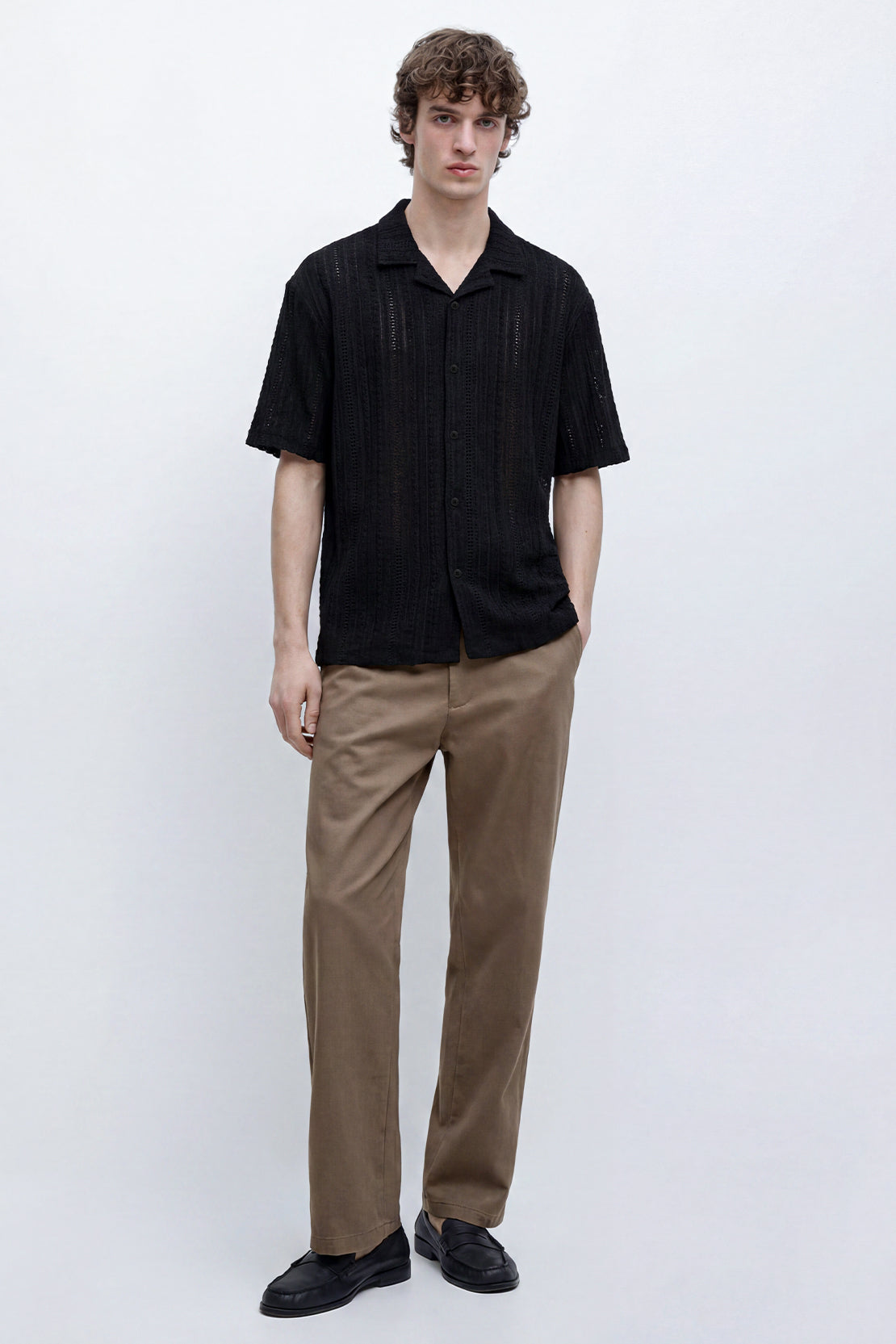 KOKO Bubble Knit Button-Down Shirt – Black