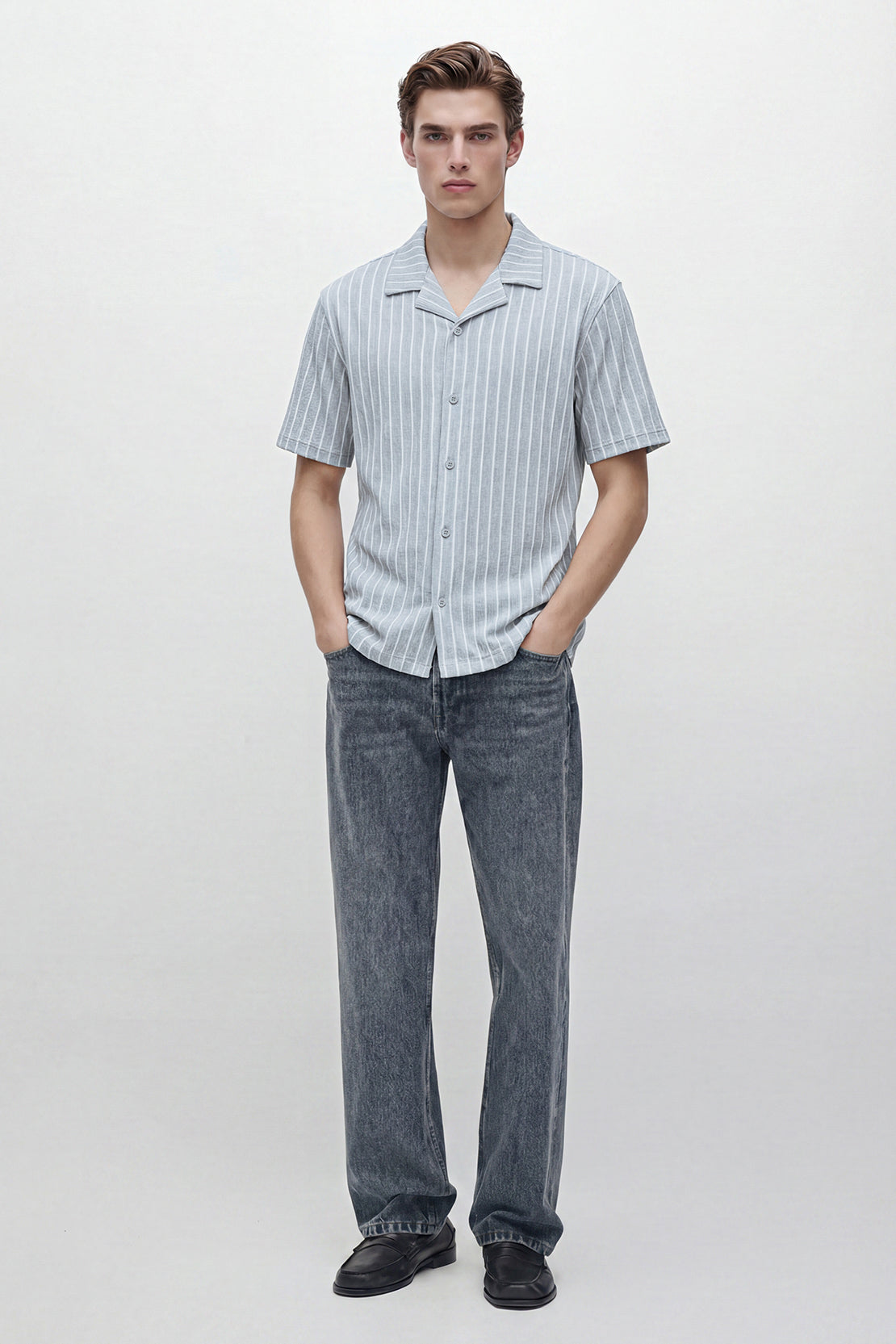 KOKO Cotton Ribbed Short Sleeve Shirt – Light Blue