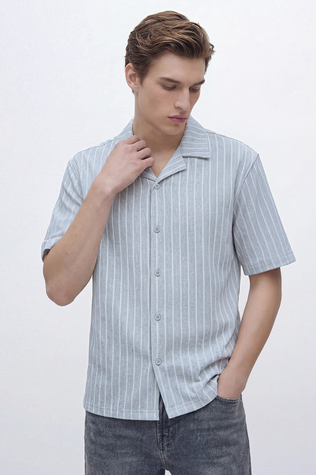 KOKO Cotton Ribbed Short Sleeve Shirt – Light Blue