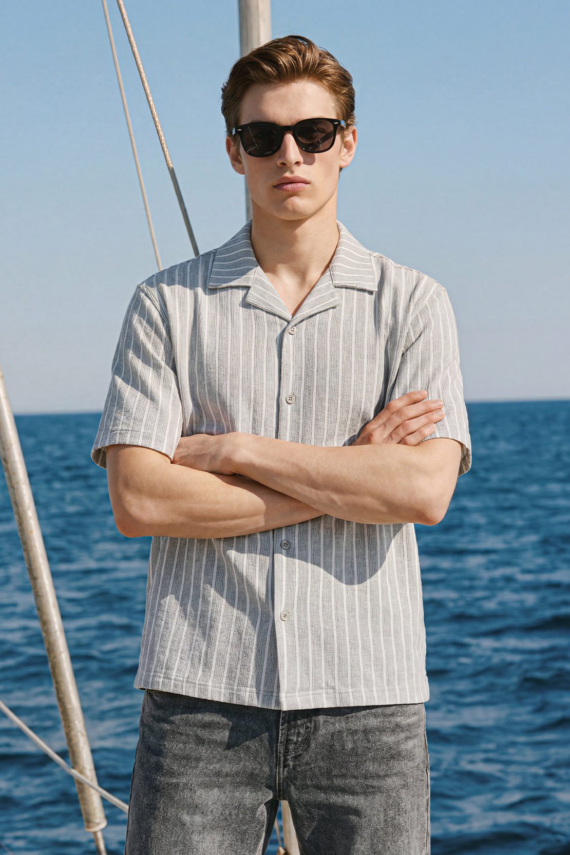 KOKO Cotton Ribbed Short Sleeve Shirt – Light Blue