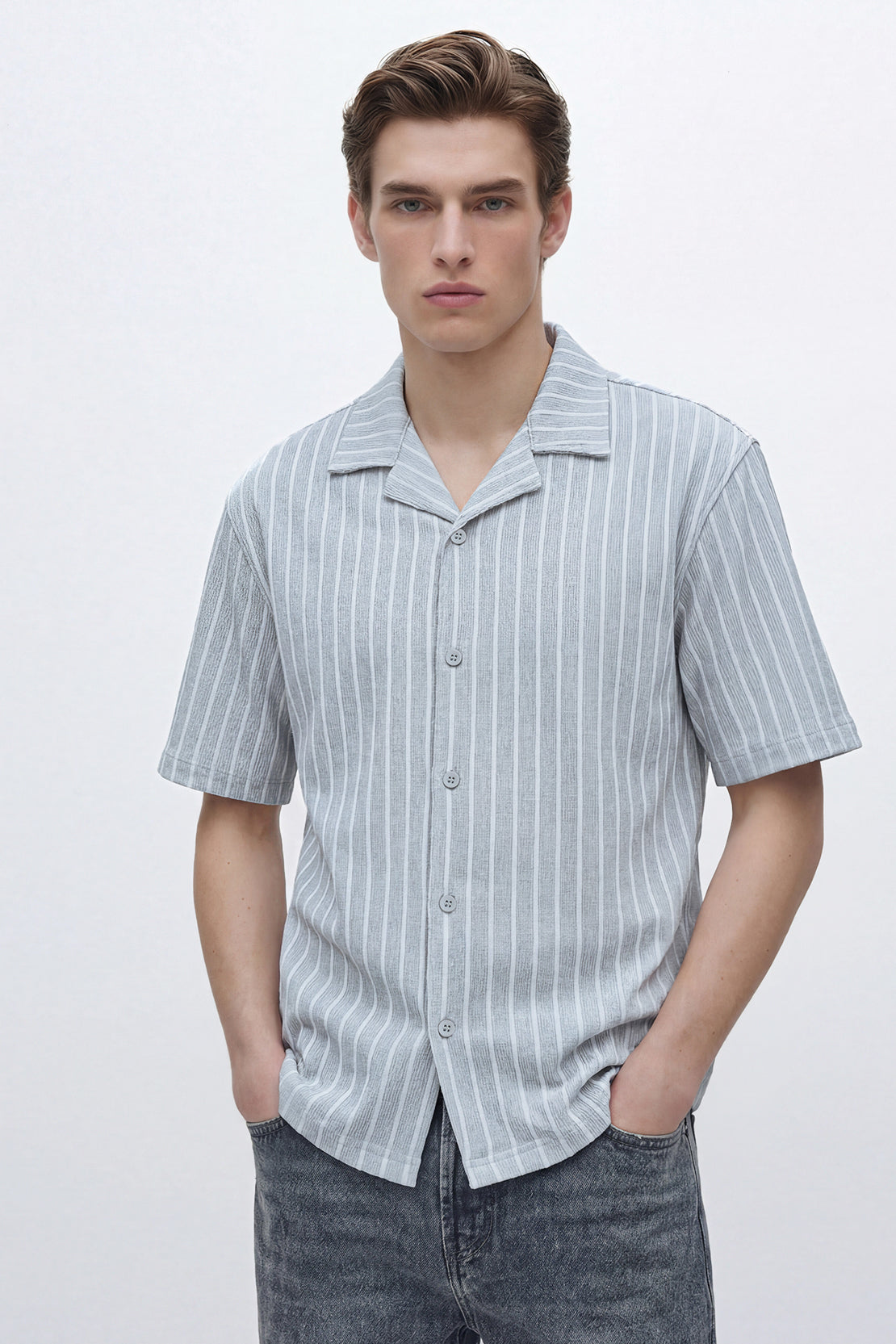 KOKO Cotton Ribbed Short Sleeve Shirt – Light Blue