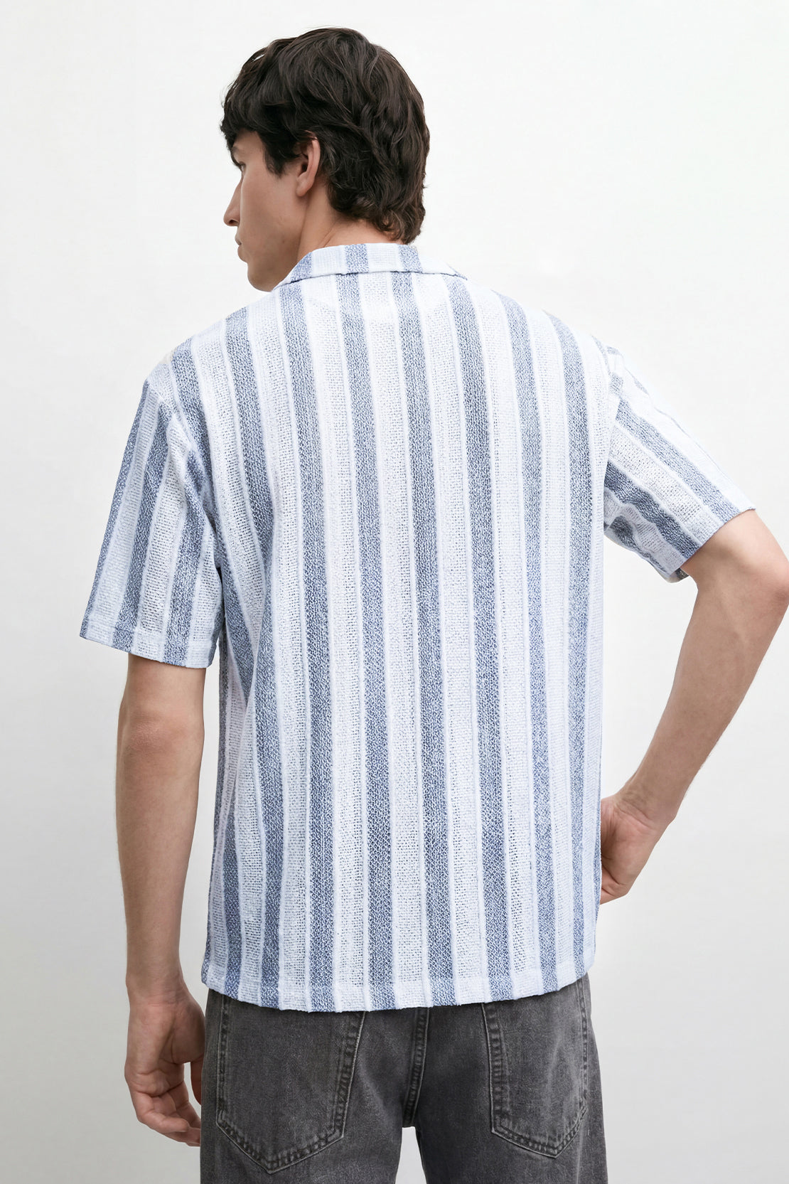 KOKO Textured Knit Striped Button-Down Shirt – White