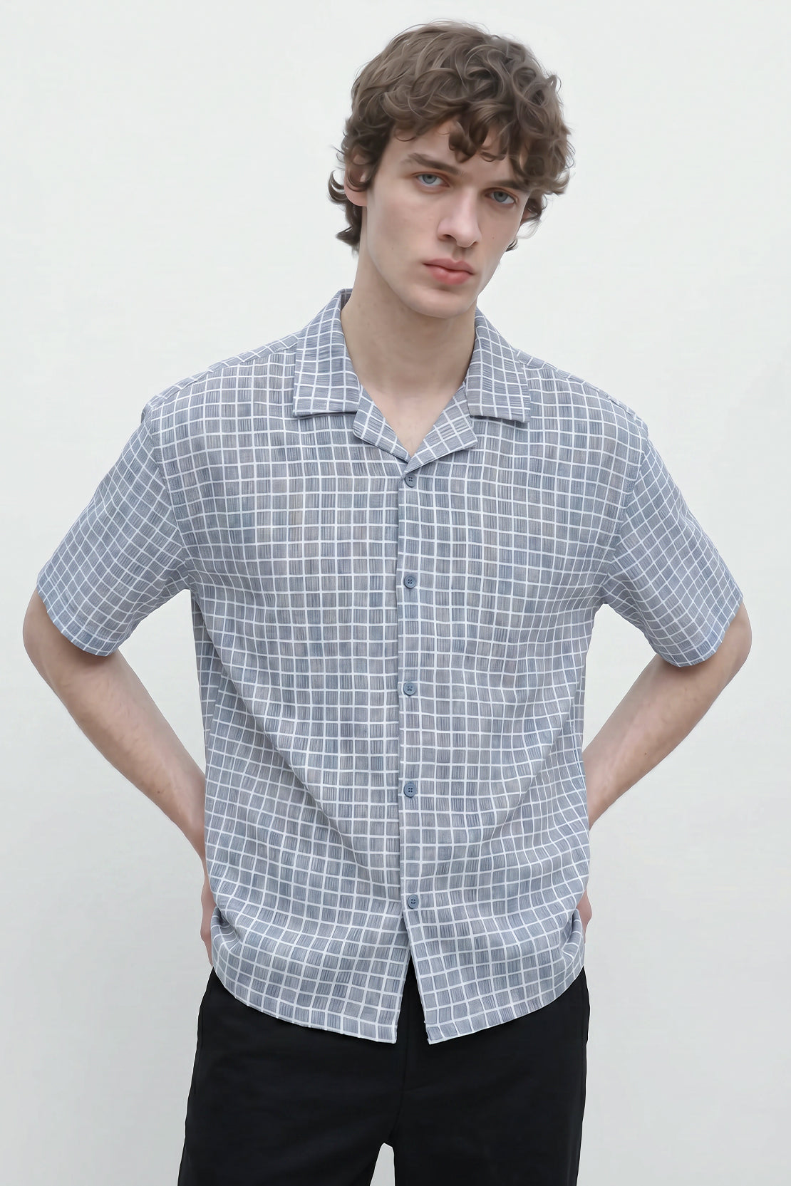 KOKO Checked Knit Button-Down Shirt – Blue
