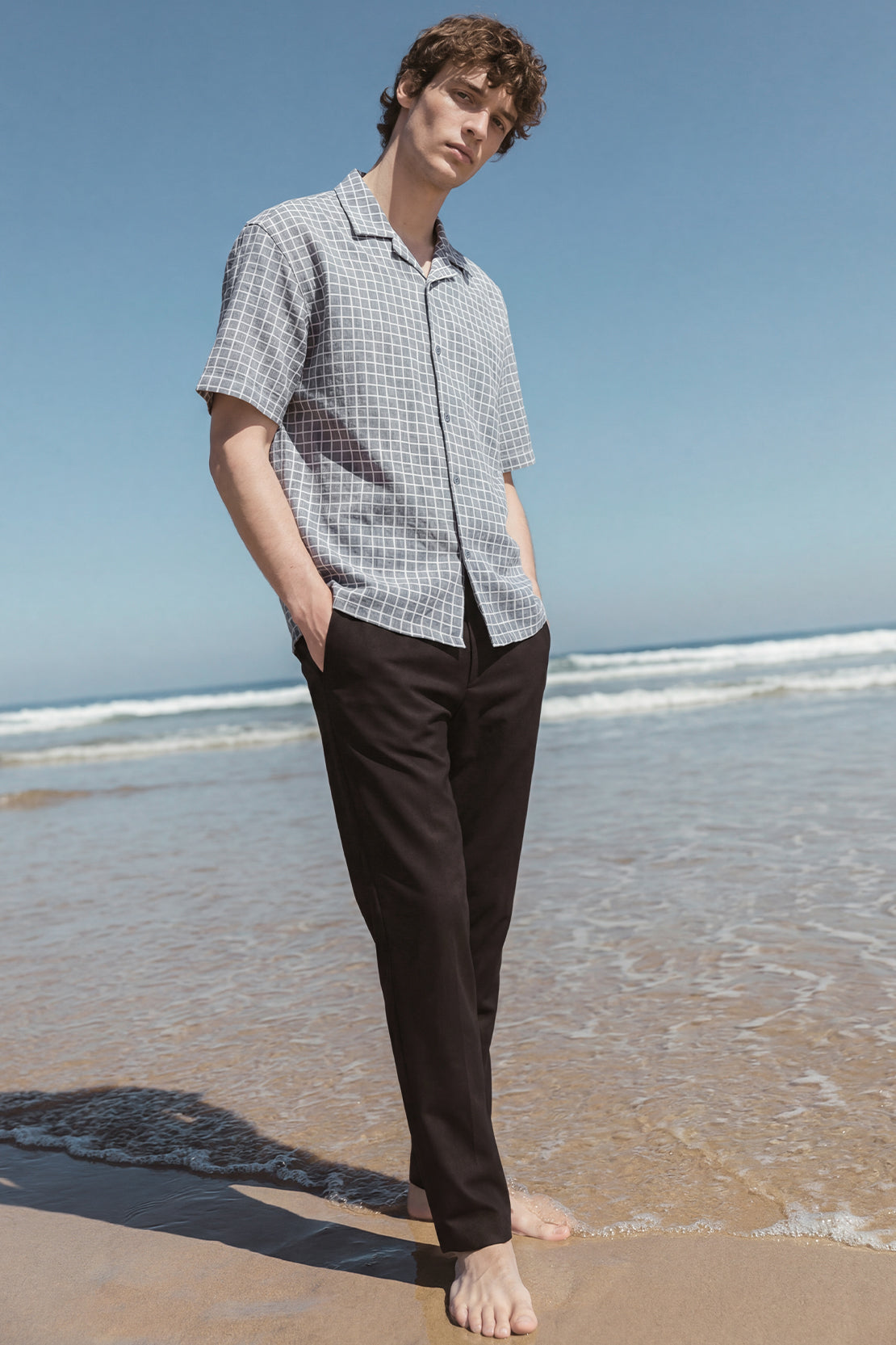 KOKO Checked Knit Button-Down Shirt – Blue