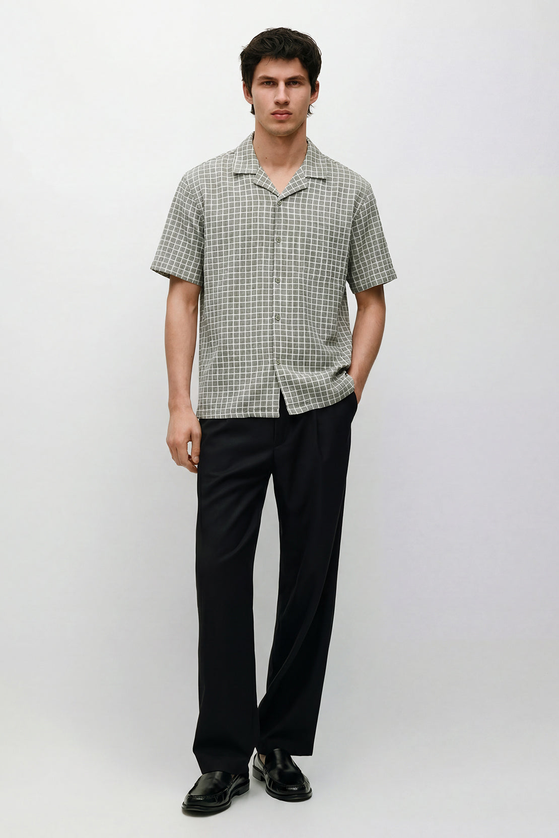KOKO Checked Knit Button-Down Shirt – Green