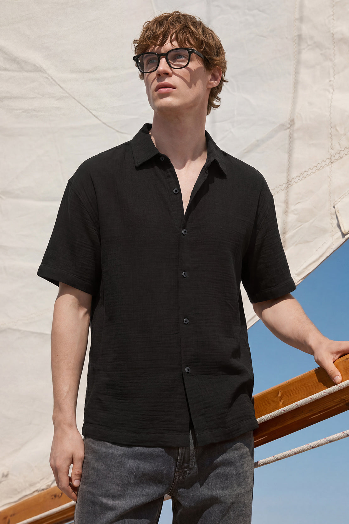 KOKO Air Muslin Button-Down Shirt – Black
