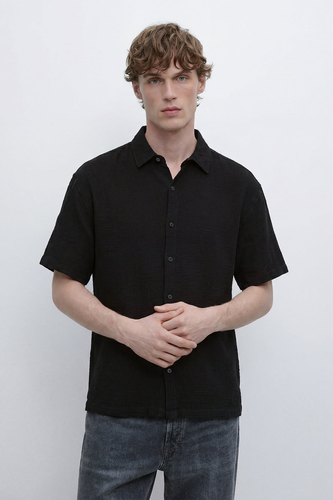 KOKO Air Muslin Button-Down Shirt – Black