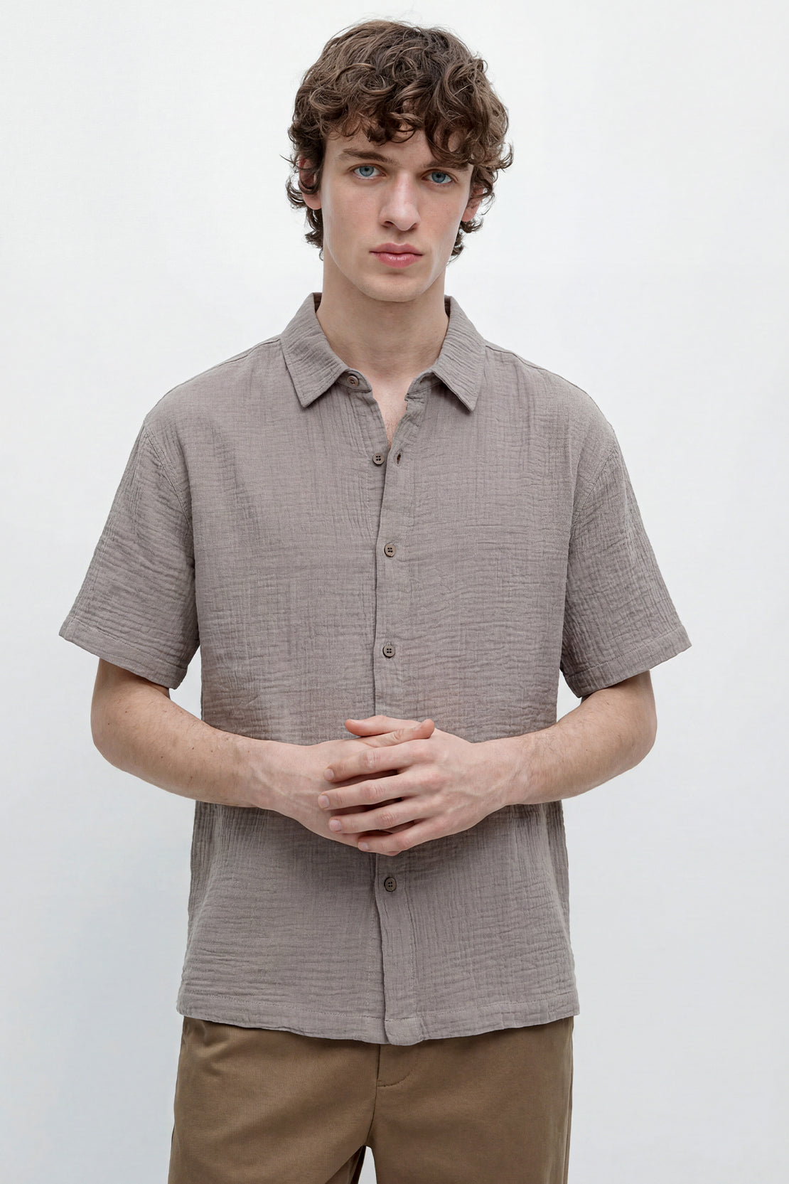 KOKO Air Muslin Button-Down Shirt – Beige