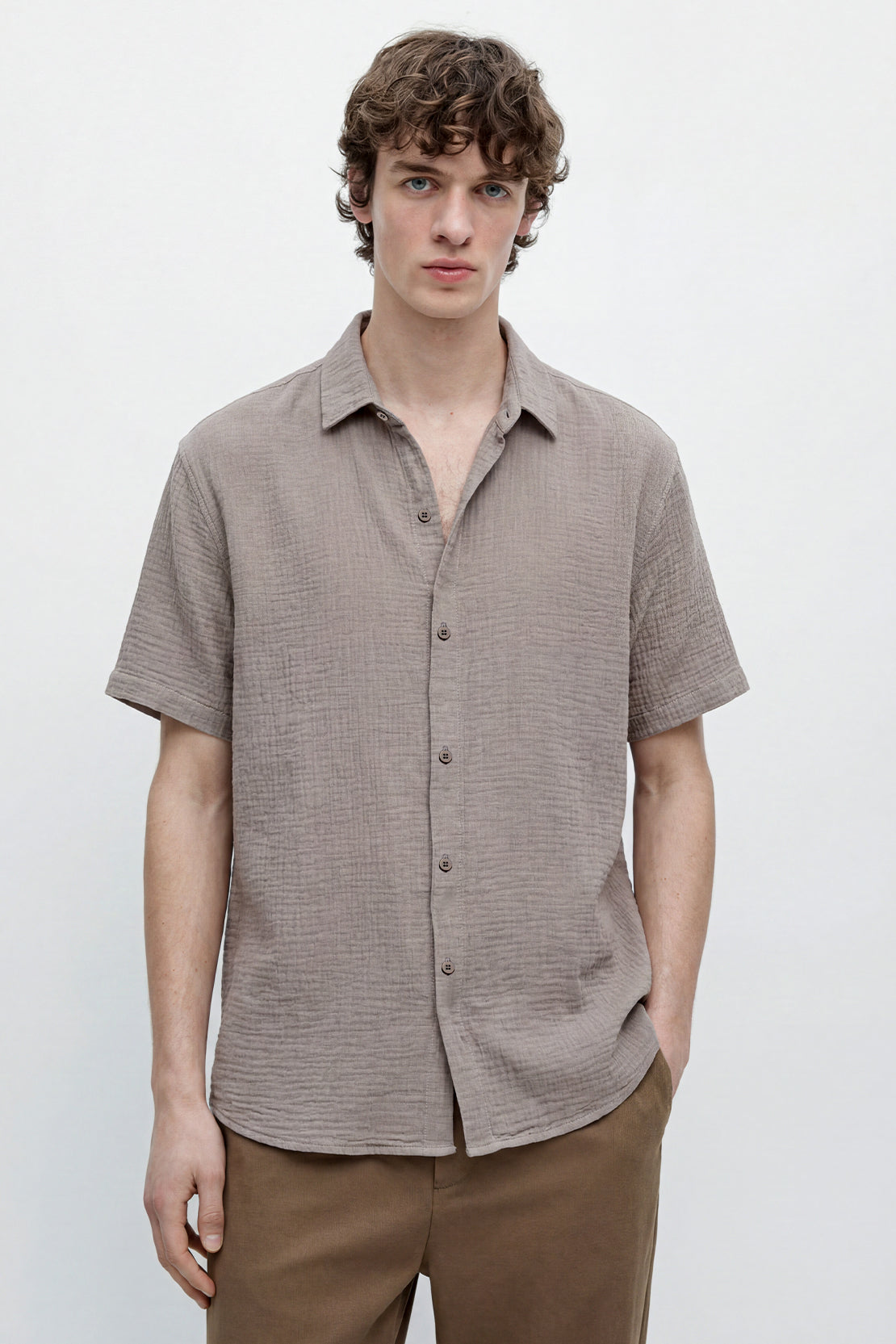 KOKO Air Muslin Button-Down Shirt – Beige