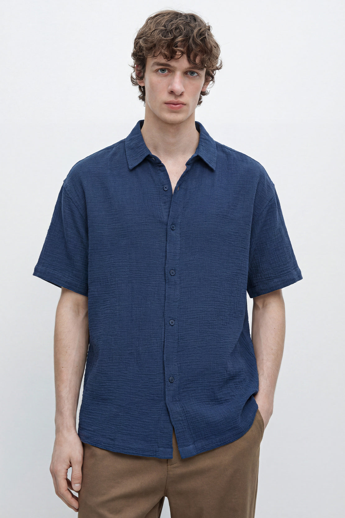 KOKO Air Muslin Button-Down Shirt – Navy