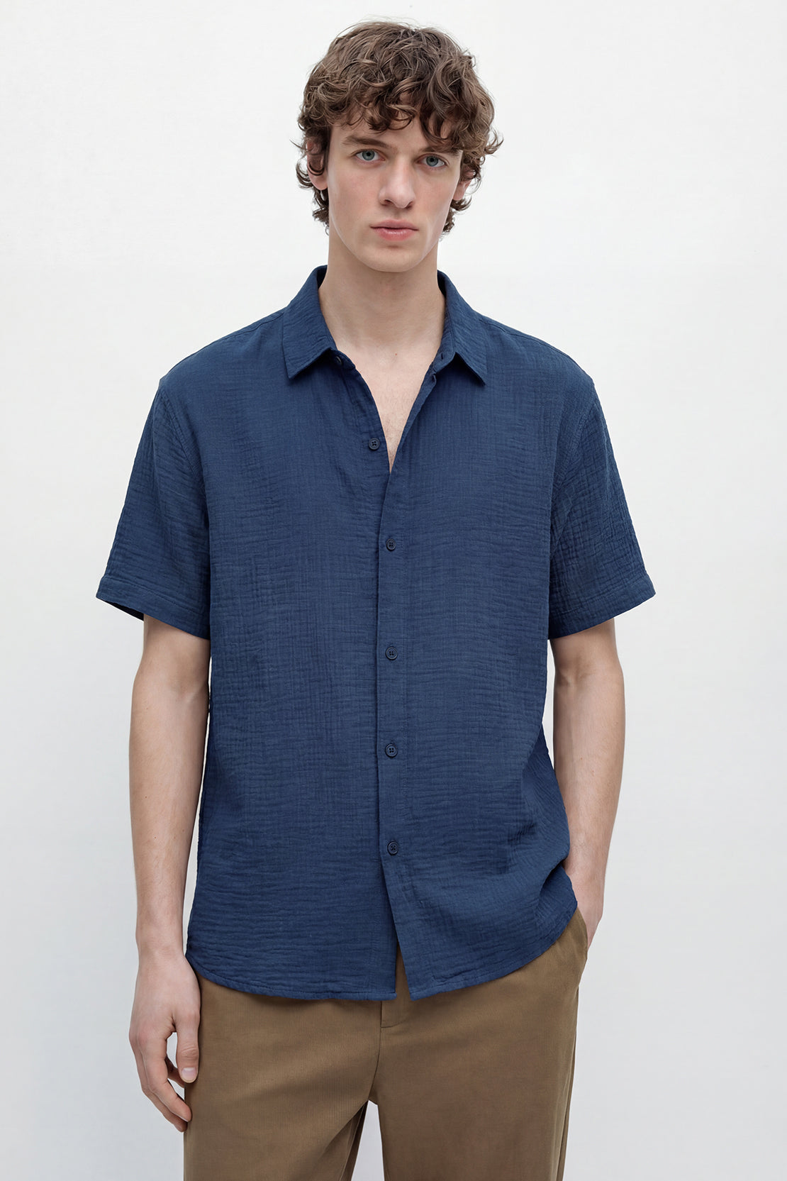 KOKO Air Muslin Button-Down Shirt – Navy