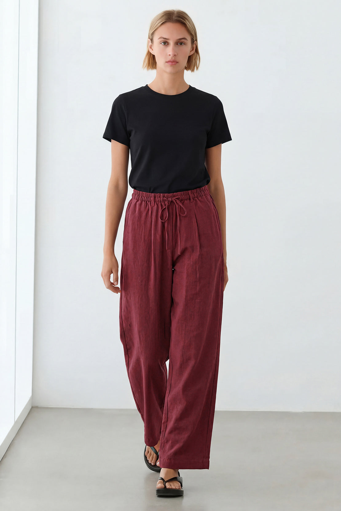 KOKO Pure Linen Relaxed Bottom – Red Wine