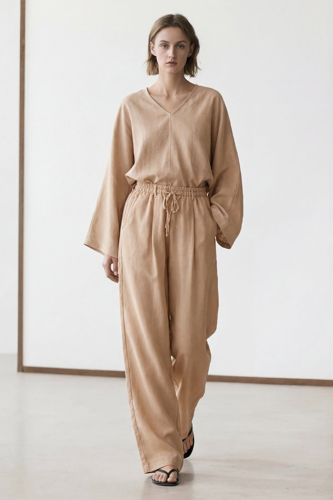 KOKO Pure Linen Relaxed Trousers –  Dark Beige
