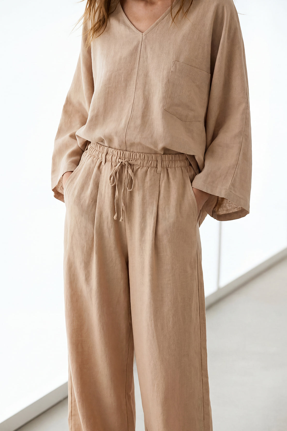 KOKO Pure Linen Relaxed Trousers –  Dark Beige