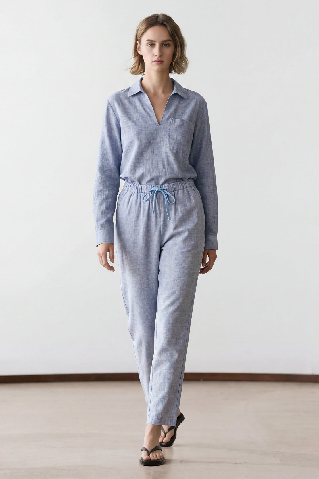 KOKO Nova Linen Relaxed Straight Pants – Cyan blue