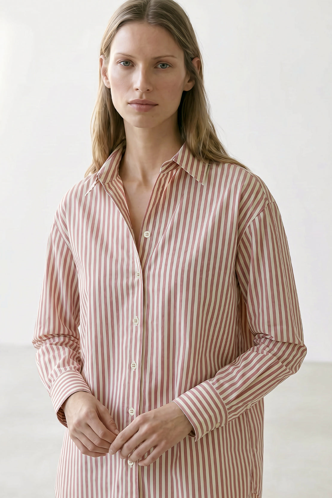 KOKO Air Twill Button Down Striped Shirt – Pink